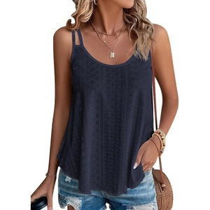image:imageATHMILE Womens Tank Tops Sleeveless Summer Top Spaghetti Strap  Flowy Boho ClothesLoose Spring Shirt Loose FitBeach Vacation Camisole EyeletNavy