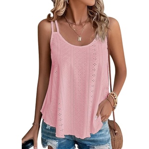image:imageATHMILE Womens Tank Tops Sleeveless Summer Top Spaghetti Strap  Flowy Boho ClothesLoose Spring Shirt Loose FitBeach Vacation Camisole EyeletPink