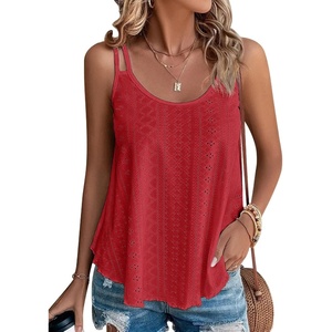 image:imageATHMILE Womens Tank Tops Sleeveless Summer Top Spaghetti Strap  Flowy Boho ClothesLoose Spring Shirt Loose FitBeach Vacation Camisole EyeletRed