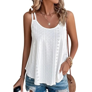 image:imageATHMILE Womens Tank Tops Sleeveless Summer Top Spaghetti Strap  Flowy Boho ClothesLoose Spring Shirt Loose FitBeach Vacation Camisole EyeletWhite