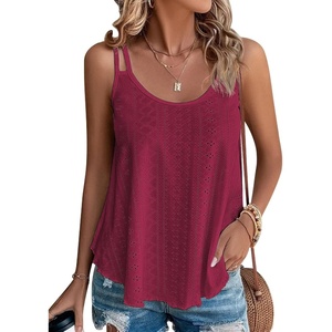 image:imageATHMILE Womens Tank Tops Sleeveless Summer Top Spaghetti Strap  Flowy Boho ClothesLoose Spring Shirt Loose FitBeach Vacation Camisole EyeletWine Red