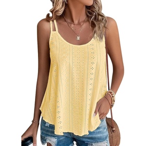 image:imageATHMILE Womens Tank Tops Sleeveless Summer Top Spaghetti Strap  Flowy Boho ClothesLoose Spring Shirt Loose FitBeach Vacation Camisole EyeletYellow