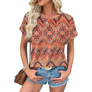 image:imageATHMILE Womens Tunics Loose Fit Dressy Blouses Summer Short Sleeve Tops with Curved Hem Beach Vacation Clothes for WomenBoho