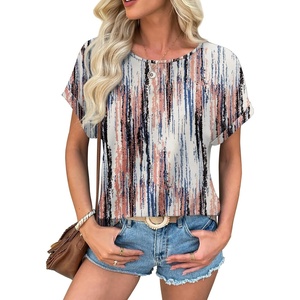image:imageATHMILE Womens Tunics Loose Fit Dressy Blouses Summer Short Sleeve Tops with Curved Hem Beach Vacation Clothes for WomenTie Dye