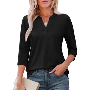 image:imageATHMILE Womens V Neck 34 Sleeve T Shirts Spring Summer Tops Tunic Casual Tees Henley Beach Vacation Basic Fashion ClothesHalfblack