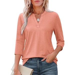 image:imageATHMILE Womens V Neck 34 Sleeve T Shirts Spring Summer Tops Tunic Casual Tees Henley Beach Vacation Basic Fashion ClothesHalfcoral Pink