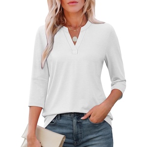 image:imageATHMILE Womens V Neck 34 Sleeve T Shirts Spring Summer Tops Tunic Casual Tees Henley Beach Vacation Basic Fashion ClothesHalfwhite