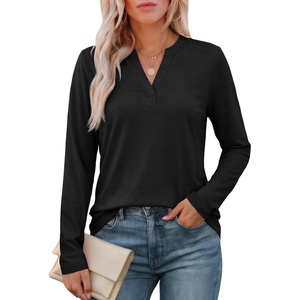 image:imageATHMILE Womens V Neck 34 Sleeve T Shirts Spring Summer Tops Tunic Casual Tees Henley Beach Vacation Basic Fashion ClothesLongblack
