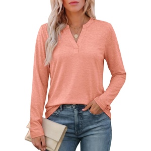 image:imageATHMILE Womens V Neck 34 Sleeve T Shirts Spring Summer Tops Tunic Casual Tees Henley Beach Vacation Basic Fashion ClothesLongcoral Pink
