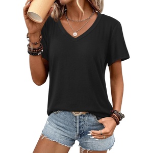 image:imageATHMILE Womens V Neck Short Sleeve Summer T Shirts Curved Hem Plain Top  Lightweight Breathable Casual Spring Summer TeeBlack