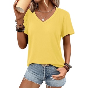 image:imageATHMILE Womens V Neck Short Sleeve Summer T Shirts Curved Hem Plain Top  Lightweight Breathable Casual Spring Summer TeeLemon