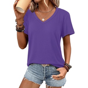 image:imageATHMILE Womens V Neck Short Sleeve Summer T Shirts Curved Hem Plain Top  Lightweight Breathable Casual Spring Summer TeePurple