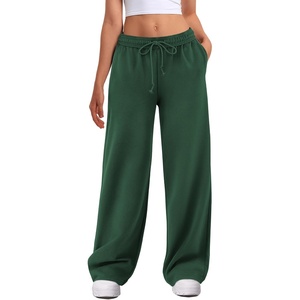 image:imageATHMILE Womens Wide Leg Sweatpants High Waisted Baggy Interior Drawstring Joggers Straight Leg Sweat Pants with PocketsDark Green