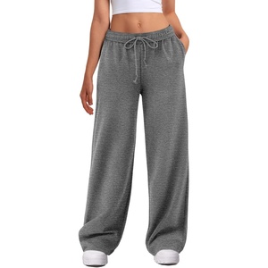 image:imageATHMILE Womens Wide Leg Sweatpants High Waisted Baggy Interior Drawstring Joggers Straight Leg Sweat Pants with PocketsDark Grey