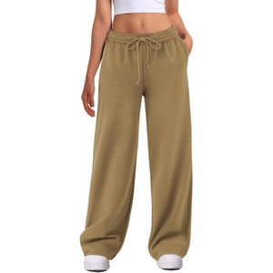 image:imageATHMILE Womens Wide Leg Sweatpants High Waisted Baggy Interior Drawstring Joggers Straight Leg Sweat Pants with PocketsDark Khaki
