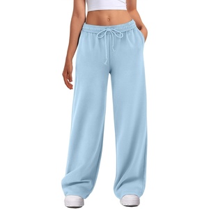 image:imageATHMILE Womens Wide Leg Sweatpants High Waisted Baggy Interior Drawstring Joggers Straight Leg Sweat Pants with PocketsLight Blue