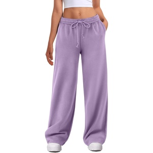 image:imageATHMILE Womens Wide Leg Sweatpants High Waisted Baggy Interior Drawstring Joggers Straight Leg Sweat Pants with PocketsLight Purple