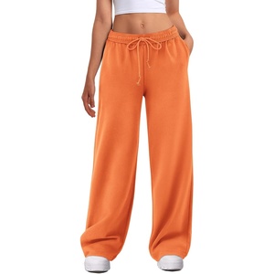 image:imageATHMILE Womens Wide Leg Sweatpants High Waisted Baggy Interior Drawstring Joggers Straight Leg Sweat Pants with PocketsOrange