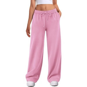 image:imageATHMILE Womens Wide Leg Sweatpants High Waisted Baggy Interior Drawstring Joggers Straight Leg Sweat Pants with PocketsPink