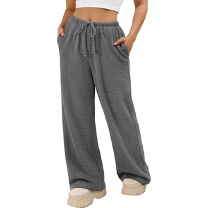 image:imageATHMILE Womens Wide Leg Sweatpants with Pockets  Fall Fashion Lounge Travel PantsLow Waist Streetwear DrawstringBaggy Teen Girl JoggerDark Grey