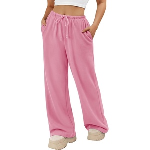 image:imageATHMILE Womens Wide Leg Sweatpants with Pockets  Fall Fashion Lounge Travel PantsLow Waist Streetwear DrawstringBaggy Teen Girl JoggerPink