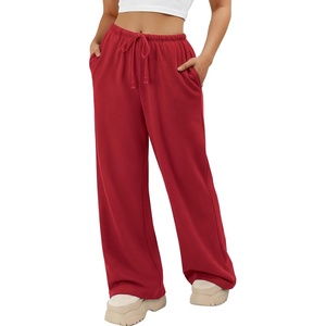 image:imageATHMILE Womens Wide Leg Sweatpants with Pockets  Fall Fashion Lounge Travel PantsLow Waist Streetwear DrawstringBaggy Teen Girl JoggerRed