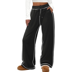 image:imageTrack Pants Women Sweatpants Wide Leg Straight Drawstring Teen Girl Fall Jogging Soft Lounge Athletic Pajama JoggersBlack