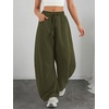 image:imageATHMILE Barrel Sweatpants Women Wide Leg Baggy Lounge Casual Pants  Cotton Fall Winter Teen Girl Fashion Comfy Flowy with PocketAarmy Green