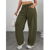 image:imageATHMILE Barrel Sweatpants Women Wide Leg Baggy Lounge Casual Pants  Cotton Fall Winter Teen Girl Fashion Comfy Flowy with PocketAarmy Green