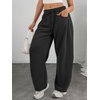 image:imageATHMILE Barrel Sweatpants Women Wide Leg Baggy Lounge Casual Pants  Cotton Fall Winter Teen Girl Fashion Comfy Flowy with PocketAblack