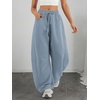 image:imageATHMILE Barrel Sweatpants Women Wide Leg Baggy Lounge Casual Pants  Cotton Fall Winter Teen Girl Fashion Comfy Flowy with PocketAdusty Blue
