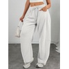 image:imageATHMILE Barrel Sweatpants Women Wide Leg Baggy Lounge Casual Pants  Cotton Fall Winter Teen Girl Fashion Comfy Flowy with PocketAheather White