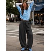 image:imageATHMILE Barrel Sweatpants Women Wide Leg Baggy Lounge Casual Pants  Cotton Fall Winter Teen Girl Fashion Comfy Flowy with PocketBblack