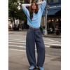 image:imageATHMILE Barrel Sweatpants Women Wide Leg Baggy Lounge Casual Pants  Cotton Fall Winter Teen Girl Fashion Comfy Flowy with PocketBnavy