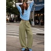 image:imageATHMILE Barrel Sweatpants Women Wide Leg Baggy Lounge Casual Pants  Cotton Fall Winter Teen Girl Fashion Comfy Flowy with PocketBolive Green