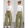 image:imageATHMILE Barrel Sweatpants Women Wide Leg Baggy Lounge Casual Pants  Cotton Fall Winter Teen Girl Fashion Comfy Flowy with PocketBolive Green