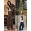 image:imageATHMILE Barrel Sweatpants Women Wide Leg Baggy Lounge Casual Pants  Cotton Fall Winter Teen Girl Fashion Comfy Flowy with PocketBolive Green