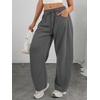 image:imageATHMILE Barrel Sweatpants Women Wide Leg Baggy Lounge Casual Pants  Cotton Fall Winter Teen Girl Fashion Comfy Flowy with PocketDark Grey