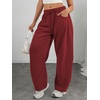 image:imageATHMILE Barrel Sweatpants Women Wide Leg Baggy Lounge Casual Pants  Cotton Fall Winter Teen Girl Fashion Comfy Flowy with PocketWine Red