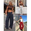 image:imageATHMILE Barrel Sweatpants Women Y2K Wide Leg Baggy Lounge Sweat Pants with Pockets Plus Size Drawstring JoggersRed