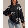 image:imageATHMILE Fall Sweaters for Women 2026 Fashion Cute Bow Knit Pullover Trendy Long Sleeve Oversized Sweater Winter ClothingBlack