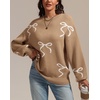 image:imageATHMILE Fall Sweaters for Women 2026 Fashion Cute Bow Knit Pullover Trendy Long Sleeve Oversized Sweater Winter ClothingCamel