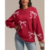 image:imageATHMILE Fall Sweaters for Women 2026 Fashion Cute Bow Knit Pullover Trendy Long Sleeve Oversized Sweater Winter ClothingRed