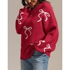 image:imageATHMILE Fall Sweaters for Women 2026 Fashion Cute Bow Knit Pullover Trendy Long Sleeve Oversized Sweater Winter ClothingRed