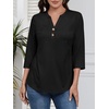 image:imageATHMILE Long Sleeve Shirts for Women 2026 Fall Outfits Henley Dressy Casual Tops Trendy Blouses Cute TShirts Fashion ClothesHalfblack