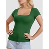 image:imageATHMILE Modal Short Sleeve Shirts for Women 2025 Fashion Square Neck Basics Slim Fitted TopsDarkgreen