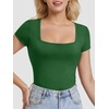 image:imageATHMILE Modal Short Sleeve Shirts for Women 2025 Fashion Square Neck Basics Slim Fitted TopsDarkgreen
