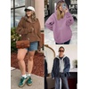 image:imageATHMILE Oversized Hoodies for Women Fashion V Neck Pullover Sweatshirts with Thumb Hole Y2k Clothes Fall Outfits 2026Coffeegrey