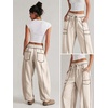 image:imageATHMILE Womens Baggy Barrel Sweatpants Wide Leg Drawstring Lounge Sweat Pants with PocketsLight Khaki