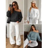 image:imageATHMILE Womens Off the Shoulder Sweatshirt Fleece Long Sleeve Crop Top  Oversized Fall OutfitsTrendy Streetwear PulloverCozy Fleece Sexy Y2K HoodiesTeen Girl FashionGray